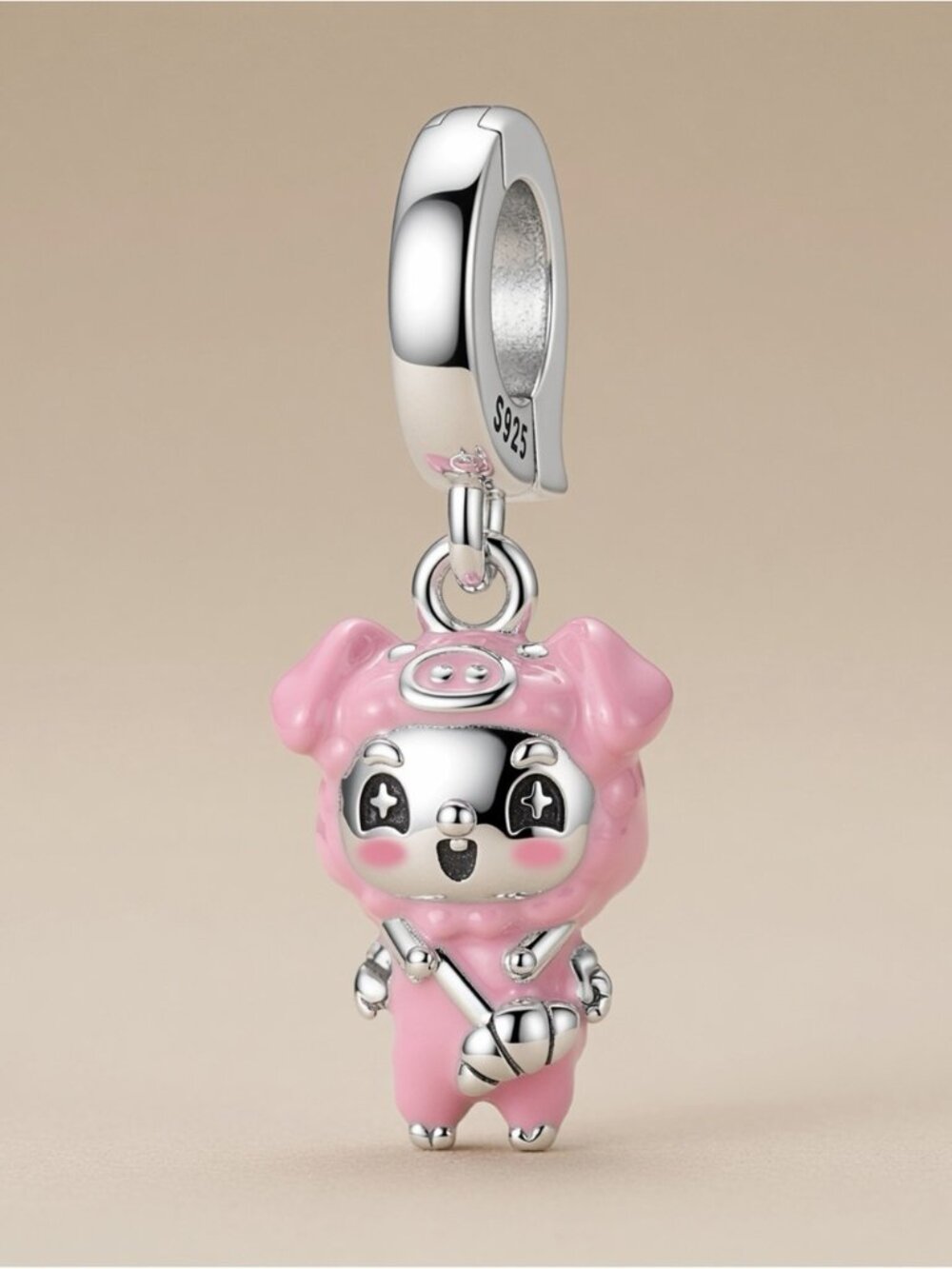 Silver 925 Pink Piggy Charm Pendant